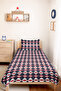 Navy Blue Geometric Youth Room Single Pique Set-Modern Red 160X220Cm Quilted Bedspread - 4