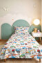 Construction Vehicle Blue Boy's Pique Set - Colorful Vehicle Themed Baby Room Bedspread - 160X220 cm - 8
