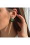 Women's Steel Emerald Green Stone Vintage Geometric Earrings