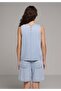 Regular Fit Round Neck Plain Women's Bleach Indigo Denim Sleeveless Shirt - 2