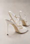 Women's White Stone Tulle Detailed Open Back Stiletto 9.5 cm Heel Comfortable Full Fit. - 5