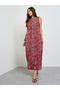 Red Floral Print Sleeveless Midi Dress - 2