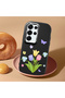 Samsung Galaxy S25 Ultra Compatible Case Camera Protector Black Silicone Couple Phone Case with Floral Pattern - 2