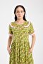Green Floral Ruffle Front Zipper Short Sleeve Summer Dress - 2