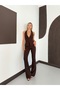 Women's Brown V-Neck Halter Top and Pants Double Set - 3