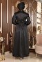 Feather Detailed Satin Evening Dress Black 19123 - 5