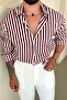 Plee Striped Comfortable Fit Shirt Burgundy - 2