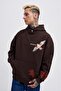 Men's Embroidery Bird Hooded Sweatshirt Dark Brown