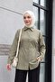 Striped Buttoned Modal Tunic with Side Laces -Khaki - 6