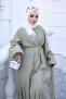 Olive Waist Tie Dress with Stitching Detail - 4
