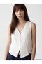 Lcw Vision White V-Neck Buttoned Textured Muslin Blouse