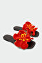 Mojeh Handmade Women's Red Flat Slippers with Floral Detail