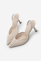 Women's Stiletto Pointed Toe Hand Knitted Classic Heeled Shoes with Elastic Back Arfes Ecru