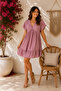 Women's V-Neck Short Sleeve Flounce Casual Mini Dress - 3