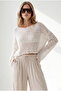 Women's Ecru Sequined Openwork Crop Knitwear Blouse Blz-19003423 - 4