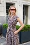Women's Voile V-Neck Off-Shoulder Gathered Waist Lace-Up Midi Length Dress-Coffee Flower - 7