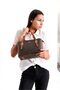 Women's Hand and Shoulder Bag with Logo, Patterned Detail, Double Handle, Zipper, Brown-Tan - 3