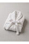 Striped Textured Triga Velvet White Bathrobe - 3