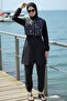 3-Piece Set: Front Zippered Cape with a Defined Collar, Elastic Waist, Burkini Parachute Fabric, Hijab Swimsuit D16