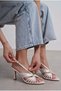 Women's Gray Satin Open Toe Caged Buckle Ankle Strap Thin Heel Evening Dress Heeled Shoes Taran