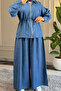 6519 - Comfortable Casual Slim Waist Drawstring Detailed Women's Denim Jacket and Pants Set - 5