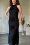 Halter Neck Jacquard Glitter Midi Tulle Dress - 5