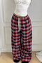 Plaid Navy Blue Square Striped Unisex Loose Fit Elastic Waist Lace-Up Comfortable Cut Pajama Sweatpants