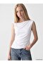 Xside White Boat Neck Gathered Blouse
