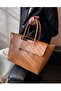ZORIA Women's PU Leather Flap Tote Bag, Large Capacity Minimalist Shoulder Handbag for Work & University - Brown - 2