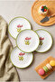 Set of 6 Green Edged Modern Floral Patterned 20 cm Cake and Dessert Plates - Breakfast Presentation Plate - 2