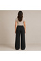 Women's Black Half Belt Detailed Pocketed High Waist Comfortable Wide Leg Palazzo Trousers - 4