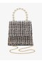 Women's Elegant Tweed Handbag with Pearl Handle & Chain Strap | Fashion Top Handle Shoulder & Crossbody Bag - 2