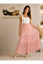 Elastic Waist Lined Three Layers Elegant Crepe Fabric Chiffon Skirt in Polka Dot Colors