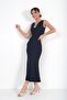 Women's V-Neck Stone Detailed Lined Crepe Fish Dress - 2