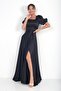 Women's Balloon Sleeve Square Neck Skirtflared Lined Satin Long Dress