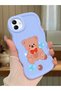 Samsung Galaxy M13 Compatible Case Camera Protector Blue Silicone Couple Phone Case Bear Pattern