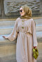 Women's Buttoned Waist Tie Long Shirt Suit Beige - 3