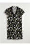 Black Shirt Collar Patterned Women's Beach Dress - 5