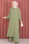 Half Buttoned Long Hijab Double Suit Green Olive - 3