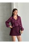 Women's Front Ruffle Detailed V-Neck Shirt Blouse Thin Textured Stylish Blouse - 2