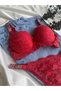 Women's lace rhinestone underwire padded push-up bra and panty set lingerie set - 4