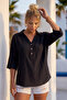 Black Shirt with Collar and Buttons, 3/4 Sleeves, Casual Muslin, Oversize Woven 67 67 - 5