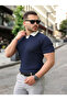 Men's Collar Detailed Patterned Textured Knitwear T-Shirt - 3