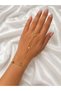 Green Stone Detailed Gold Color Steel Şahmeran Hand Chain Women's Bracelet - 5