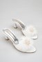 Pearl Stone Detailed Feathered Bridal Slippers – White Thin Heeled Wedding, Engagement, and Dowry Slippers - 3