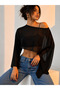 Women's Oversize Chiffon Tulle Boat Neck Bat Sleeve Crop Blouse