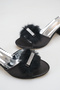 Lace Detailed Feathered Bridal Slippers Black Thick Heeled Wedding Engagement and Dowry Slippers - 5