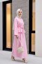 Single Button Belted Skirt with Pockets Embossed Patterned Jacquard Suit -Pink - 4