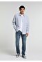 Regular Fit Shirt Neck Striped Men's Blue Long Sleeve Shirt - 3