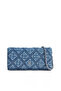 Women's Th Metallic Logo Quilted Patterned Blue Wallet with Zipper Compartment